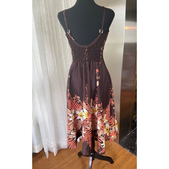 Vintage 80s dress, chocolate brown, orange, bra inserts, Sand Pebble of Hawaii - Picture 4 of 9